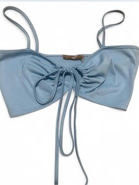 Women’s Light Blue Ruched Tie-Front Crop Top